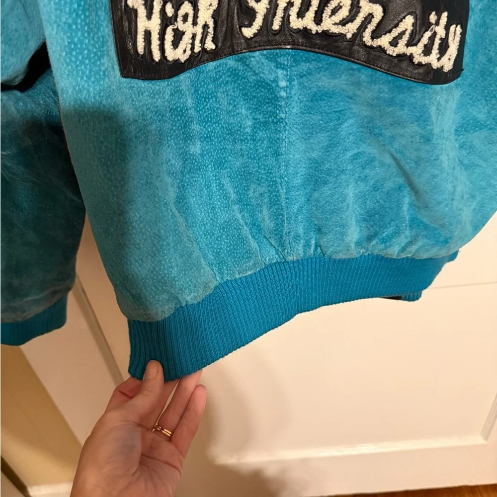 CODE ZERO 'High Intensity' Blue & Black Leather Bomber Jacket